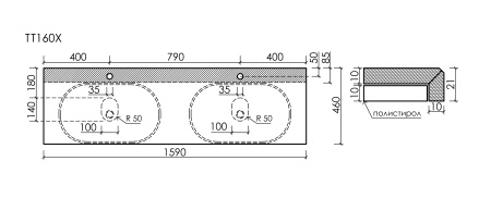 Столешница для ванной комнаты  SANCOS Black Sky 1600х460 c отверстием под смеситель, TT160A1X